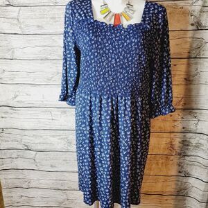 Gilli Dress Smocked Navy Blue Floral Posy Navy Crepe Size 3X
